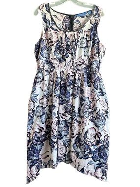 Simply Vera Wang Floral Sleeveless A-Line Dress in Blue and Cream. Size L